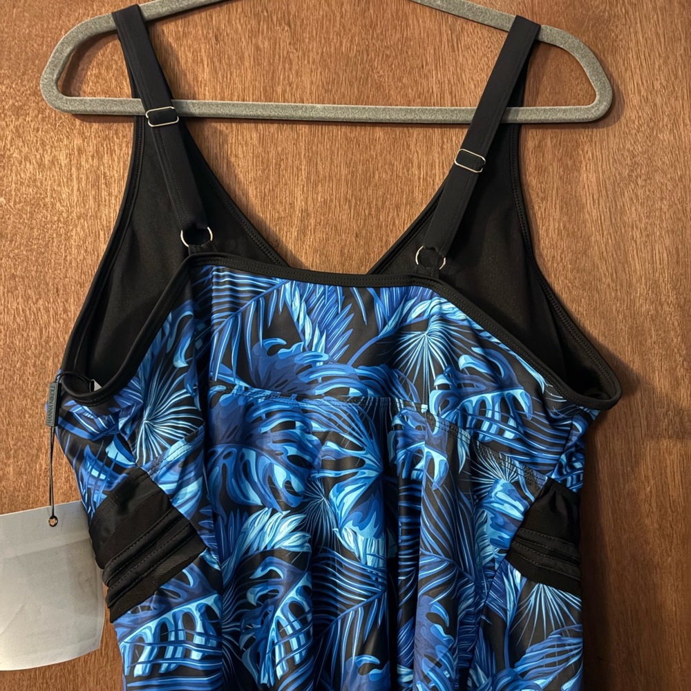 Hanna Nikole Women's Blue Tropical Plus Size Swim Dress - Picture 2 of 7